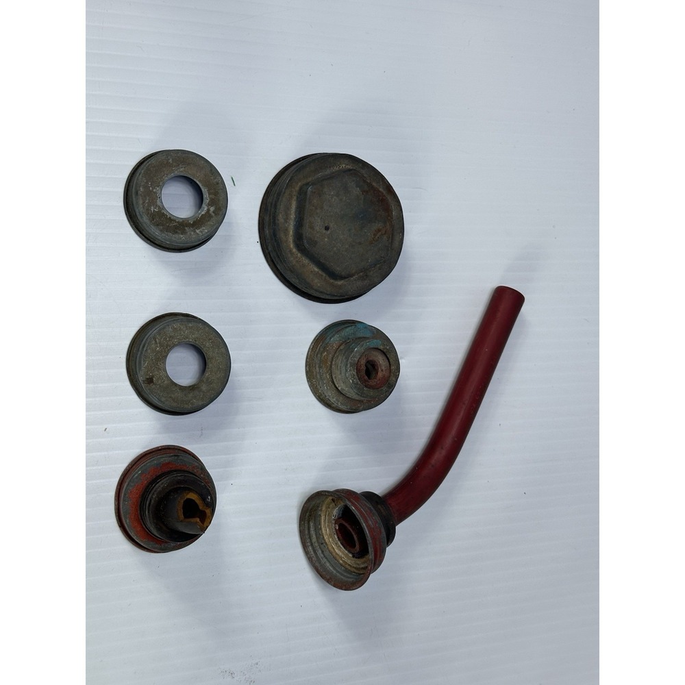 Vintage Gas Can Oil Can Screw on Lids Lot of 6 Red‎ Rubber Hose Oil & Gas